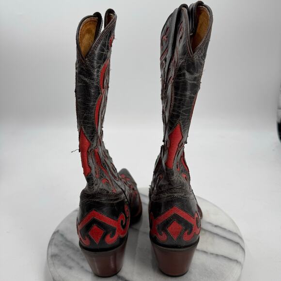 Tony Lama black and red western cowgirl boots - Picture 5 of 6